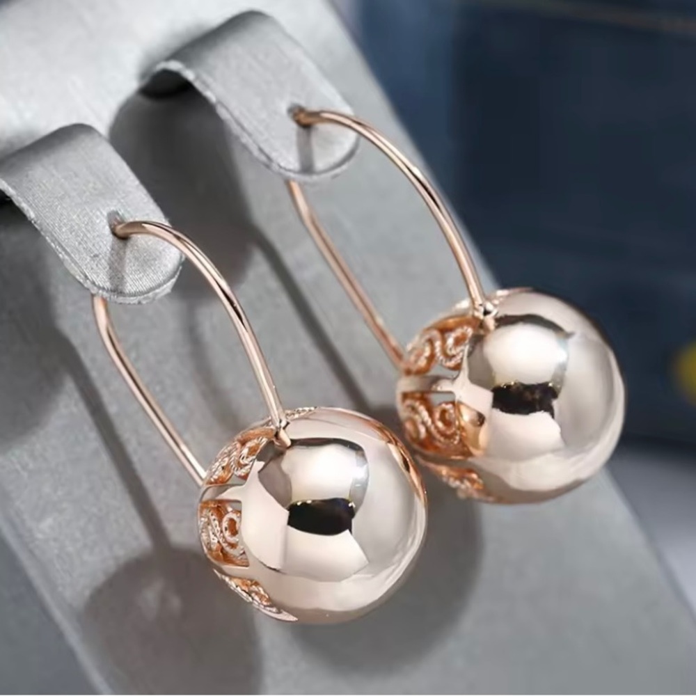 585/14k Rose Gold Ball Drop Earrings - Women Jewelry